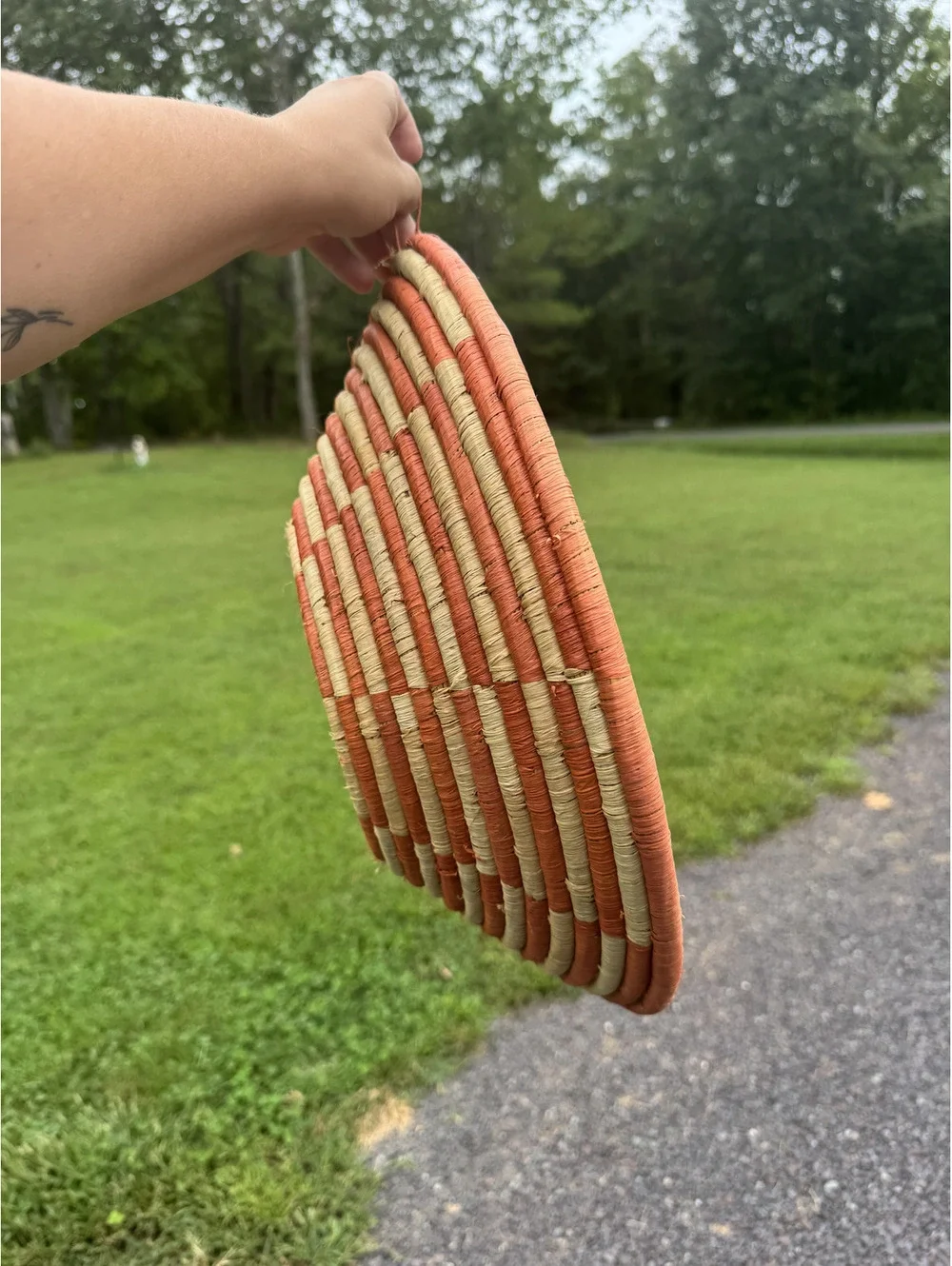 Handwoven Orange and Beige Decorative Woven Basket/Wall Hang Tray